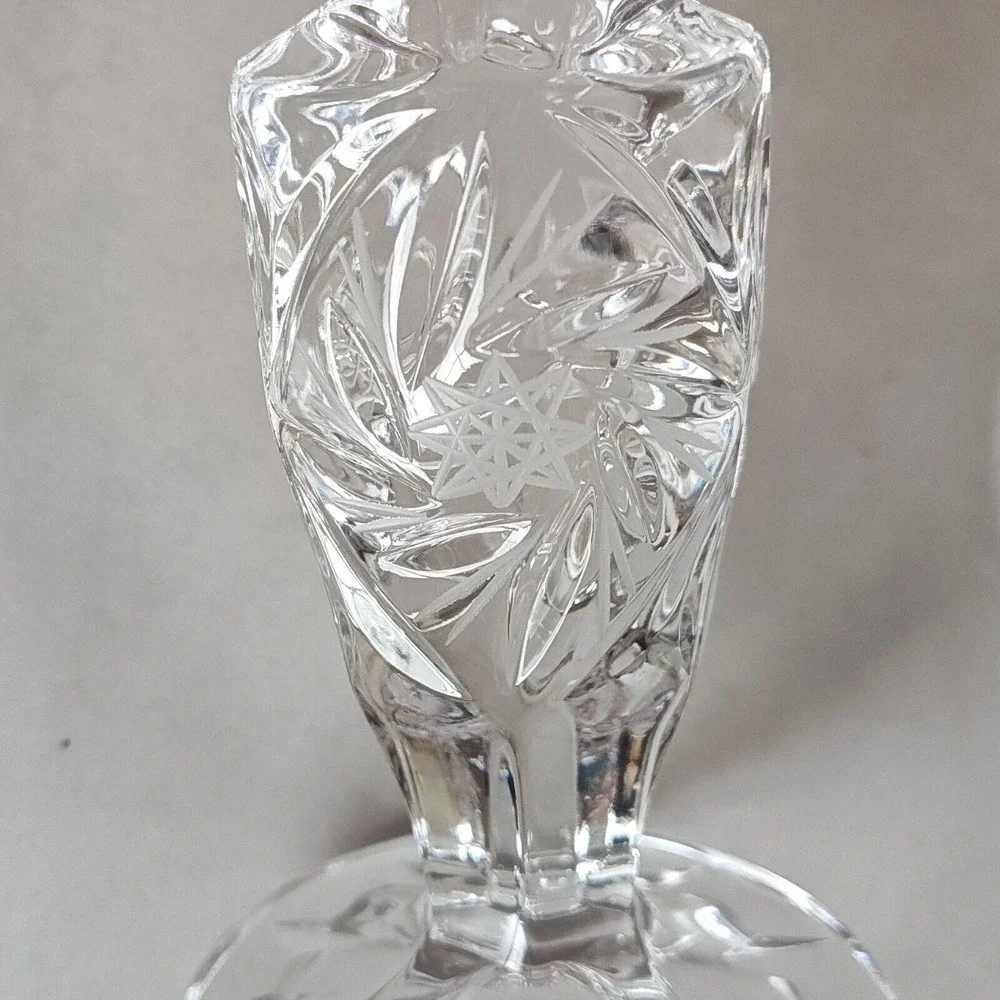 Vintage Pair Hobstar Heavy Crystal Glass Candlesticks Candleholders 7